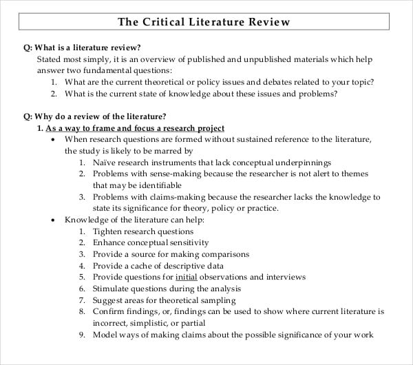 how to be critical in a literature review